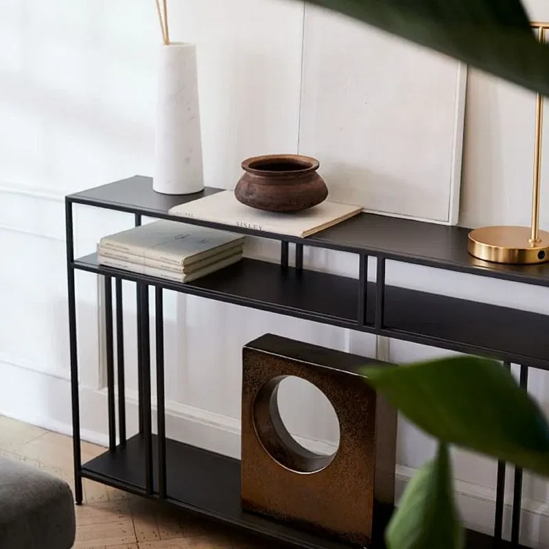 Comoda Venedik neagra, rafturi deschise, picioare metalice [4]