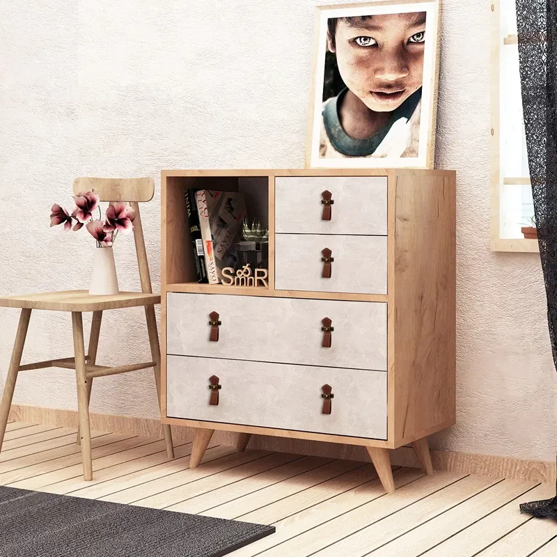 Comoda Witlof, stejar alb, 4 sertare, picioare lemn, stil modern [3]