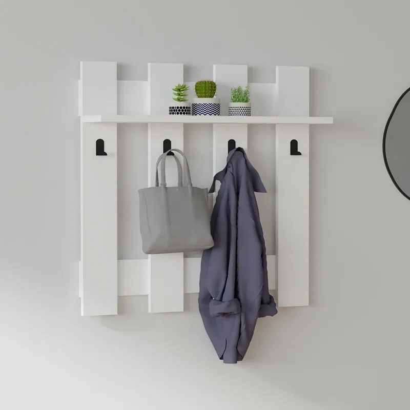 Cuier de perete Carina, alb, cu raft si suport pentru haine, 70 cm [1]