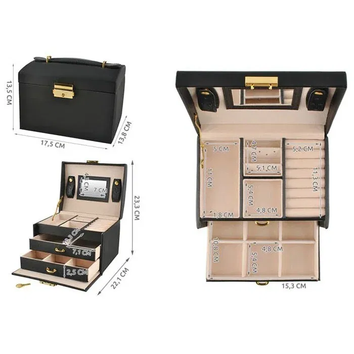 Cutie de bijuterii XL cu oglinda, cheita si 20 compartimente [7]
