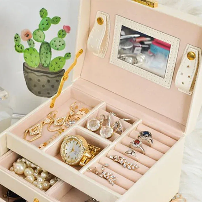 Cutie de bijuterii XL cu oglinda, cheita si 20 compartimente [16]