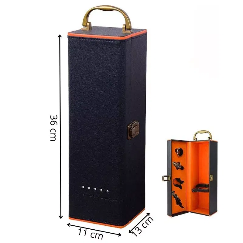 Cutie de vin Deluxe pentru 1 sticla cu accesorii de vin incluse interior oranj [9]