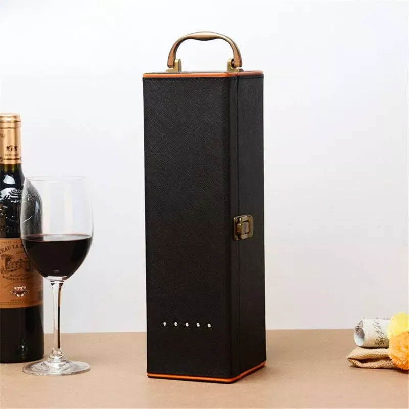 Cutie de vin Deluxe pentru 1 sticla cu accesorii de vin incluse interior oranj [7]