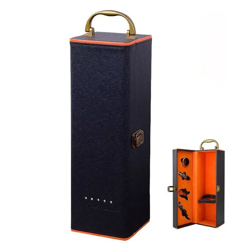 Cutie de vin Deluxe pentru 1 sticla cu accesorii de vin incluse interior oranj [13]