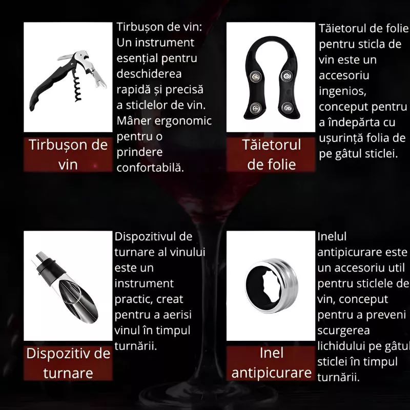 Cutie de vin Deluxe pentru 2 sticle cu accesorii de vin incluse din piele ecologica neagra fina [11]