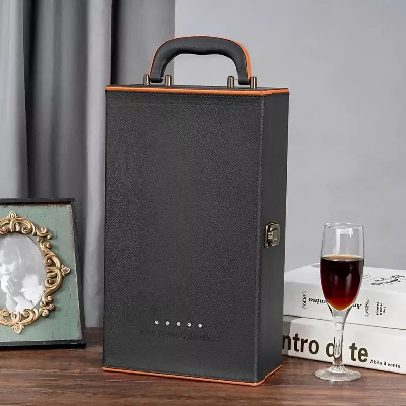 Cutie de vin Deluxe pentru 2 sticle cu accesorii de vin incluse interior oranj [5]