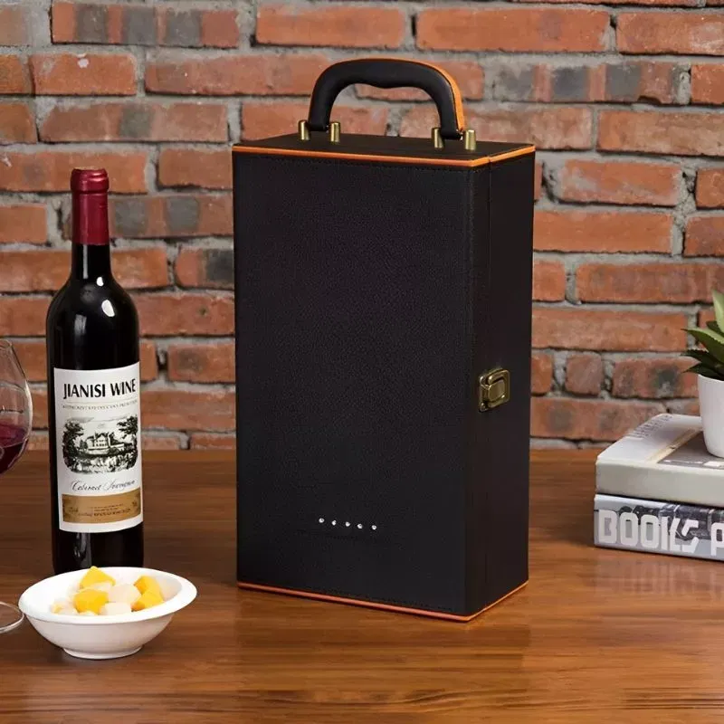 Cutie de vin Deluxe pentru 2 sticle cu accesorii de vin incluse interior oranj [2]