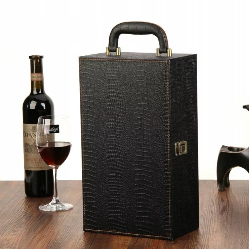 Cutie de vin Deluxe pentru 2 sticle cu accesorii de vin incluse piele ecologica de sarpe [13]