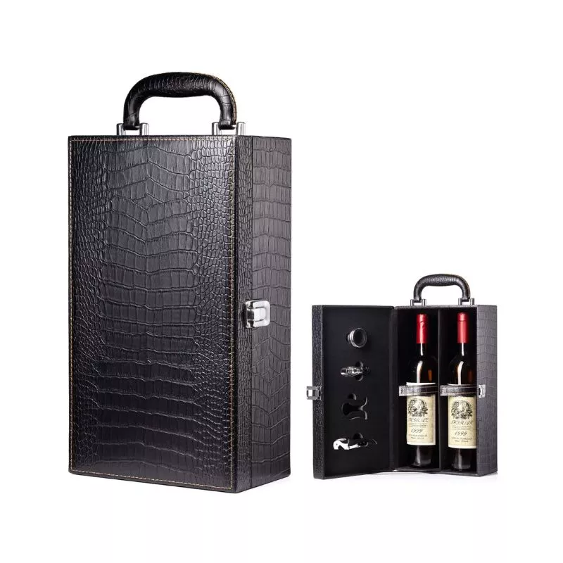 Cutie de vin Deluxe pentru 2 sticle cu accesorii de vin incluse piele ecologica de sarpe [14]