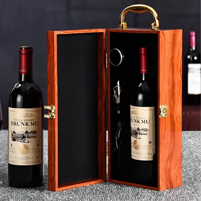 Cutie de vin Wood Deluxe pentru 1 sticla cu accesorii de vin incluse Vinception [4]
