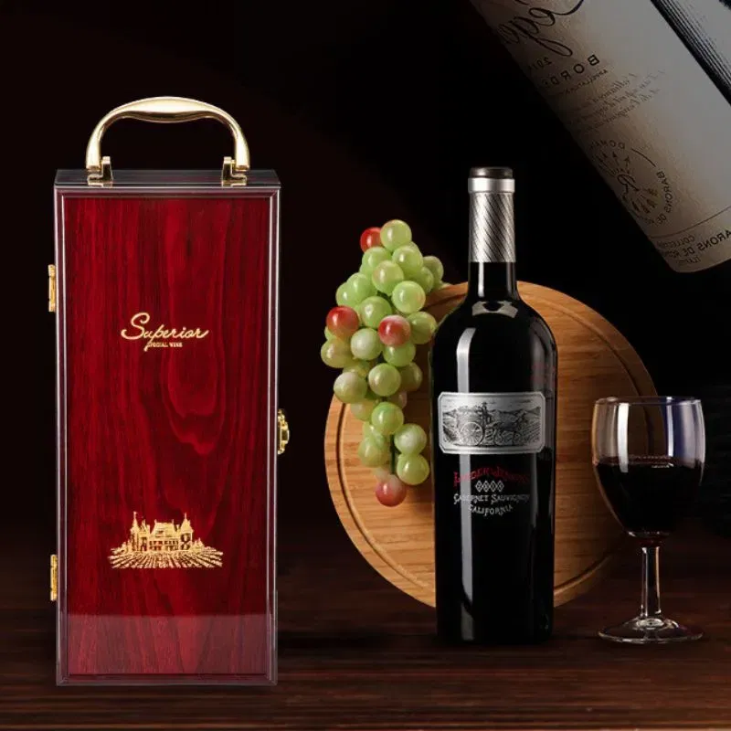 Cutie de vin Wood Deluxe pentru 1 sticla cu accesorii de vin incluse Vinquisite [6]