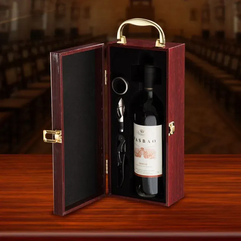Cutie de vin Wood Deluxe pentru 1 sticla cu accesorii de vin incluse Vinquisite [9]