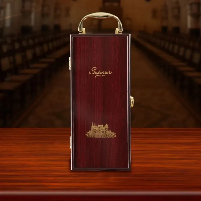 Cutie de vin Wood Deluxe pentru 1 sticla cu accesorii de vin incluse Vinquisite [8]