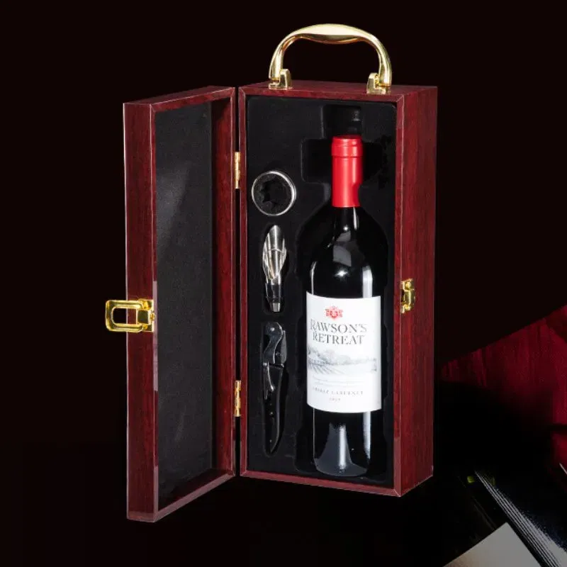 Cutie de vin Wood Deluxe pentru 1 sticla cu accesorii de vin incluse Vinquisite [5]