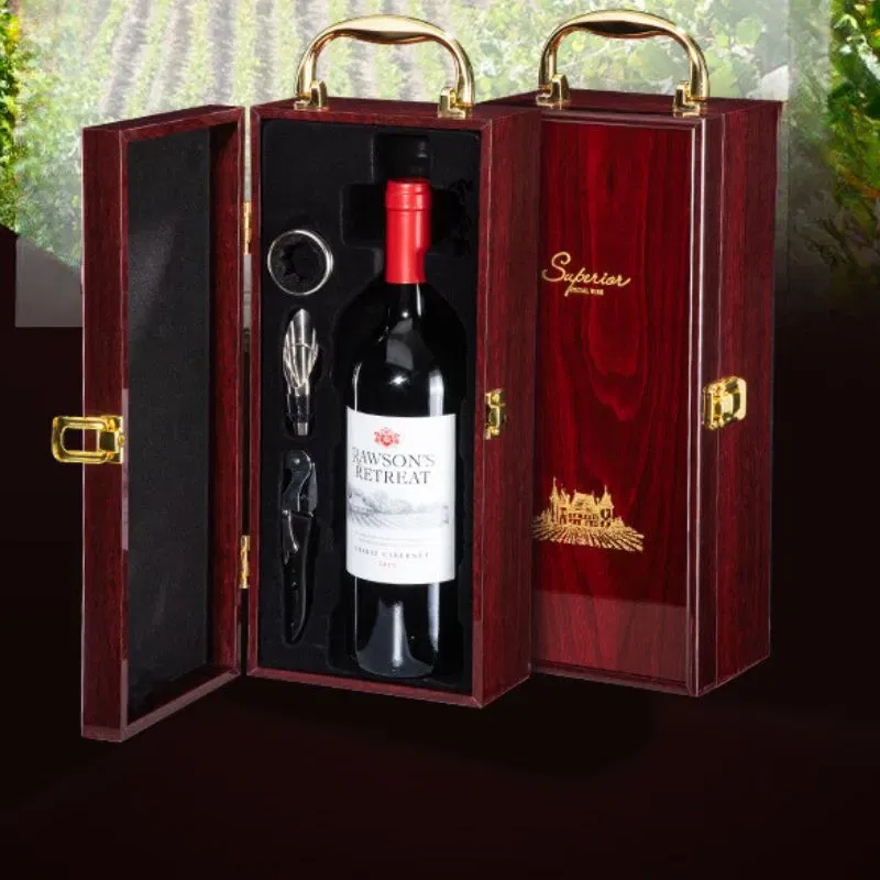 Cutie de vin Wood Deluxe pentru 1 sticla cu accesorii de vin incluse Vinquisite [11]