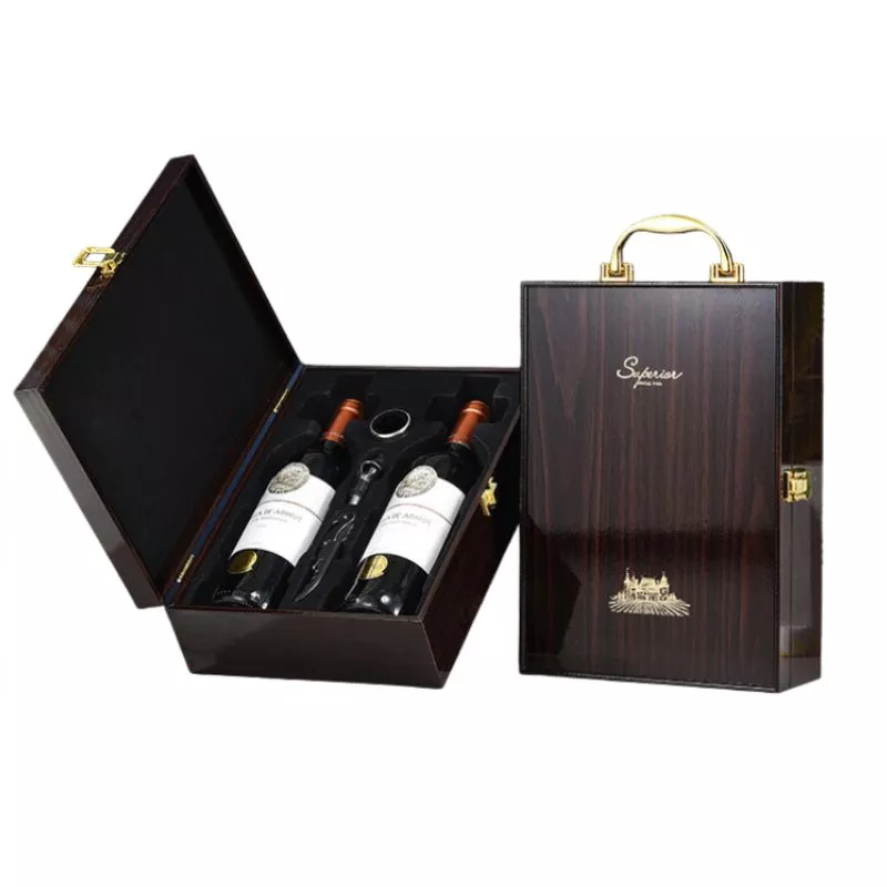Cutie de vin Wood Deluxe pentru 2 sticle cu accesorii de vin incluse Prestige [17]