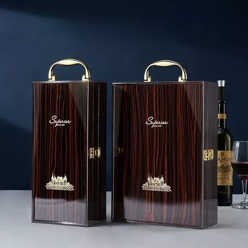 Cutie de vin Wood Deluxe pentru 2 sticle cu accesorii de vin incluse Prestige [5]