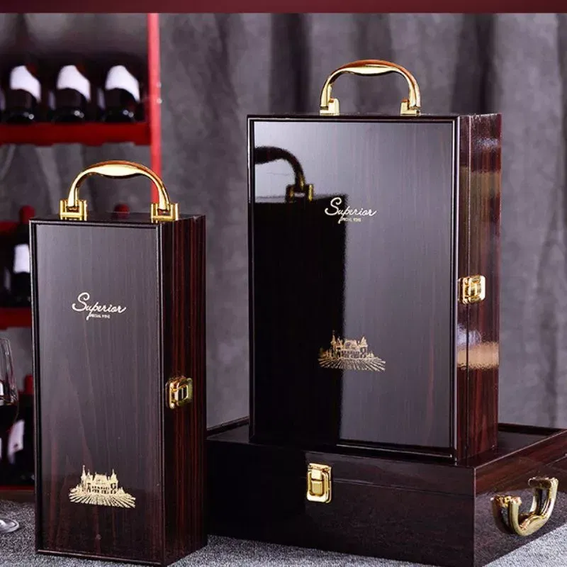 Cutie de vin Wood Deluxe pentru 2 sticle cu accesorii de vin incluse Prestige [8]