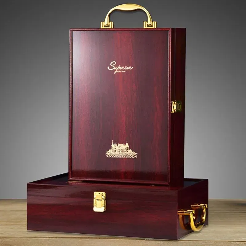 Cutie de vin Wood Deluxe pentru 2 sticle cu accesorii de vin incluse Vintrigue [11]