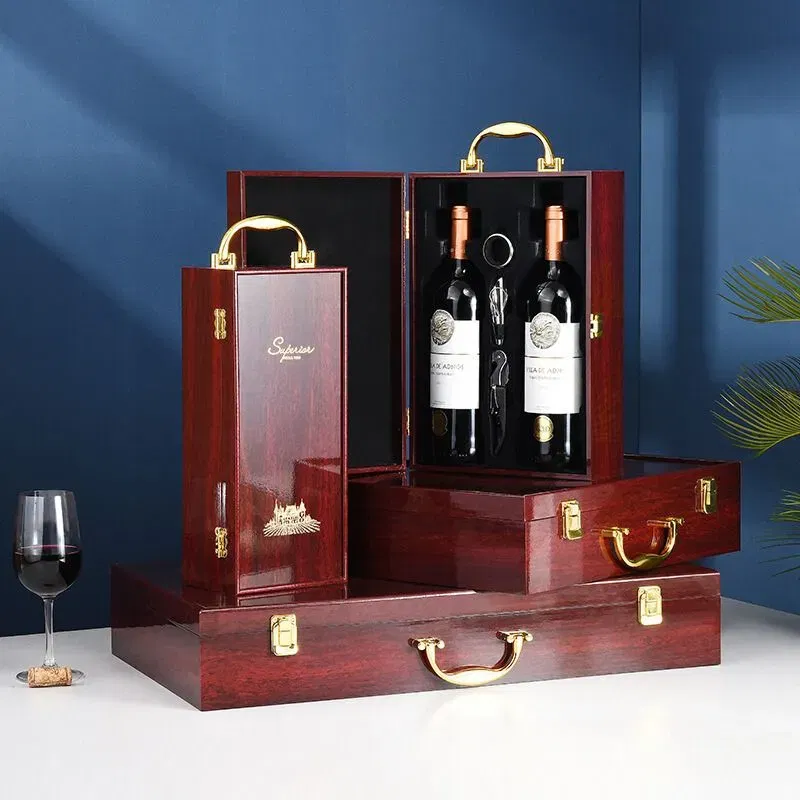 Cutie de vin Wood Deluxe pentru 2 sticle cu accesorii de vin incluse Vintrigue [10]