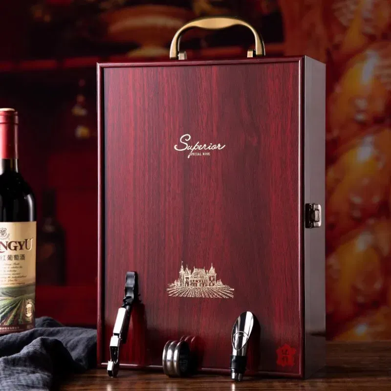Cutie de vin Wood Deluxe pentru 2 sticle cu accesorii de vin incluse Vintrigue [7]