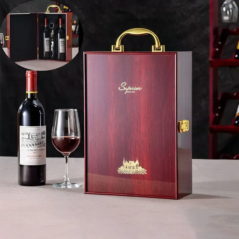 Cutie de vin Wood Deluxe pentru 2 sticle cu accesorii de vin incluse Vintrigue [5]