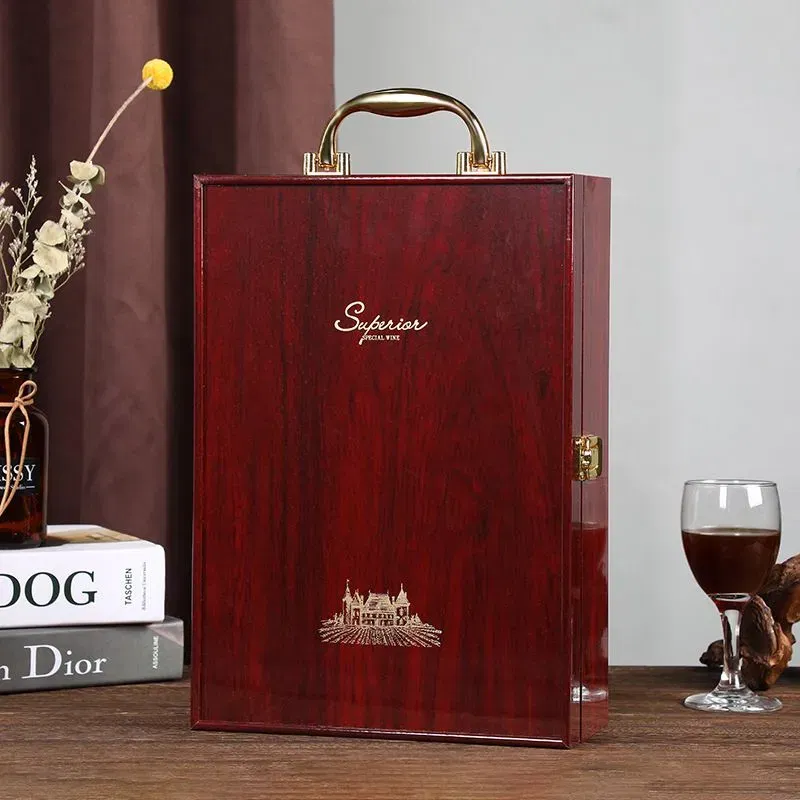 Cutie de vin Wood Deluxe pentru 2 sticle cu accesorii de vin incluse Vintrigue [6]