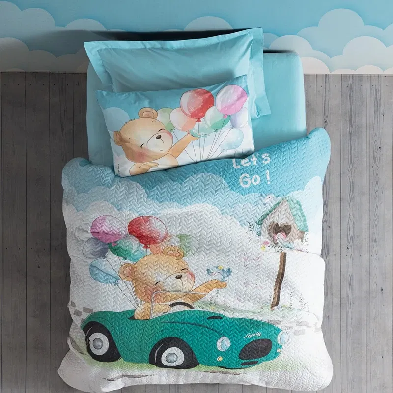 Cuvertura bumbac Buddy - Albastru, 180x230 cm, 1 fata de perna, cearsaf elastic [1]