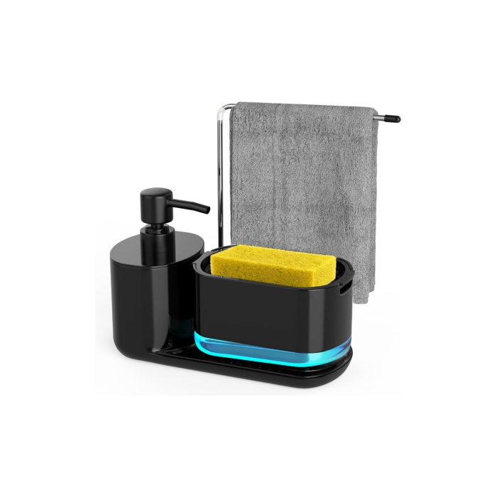 Dispenser detergent lichid pentru vase, 5 in 1, cu suport burete si laveta, organizator chiuveta [4]