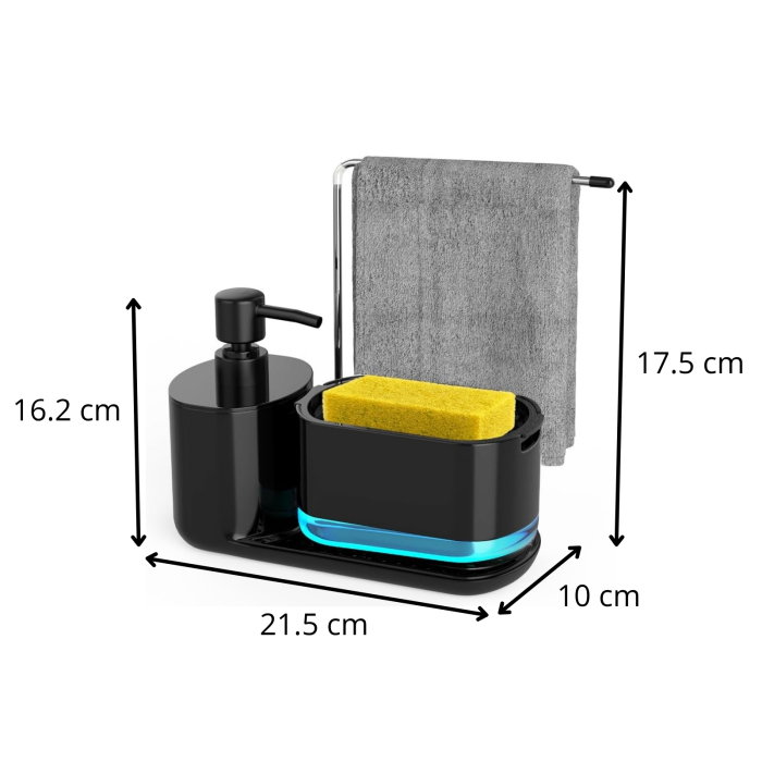 Dispenser detergent lichid pentru vase, 5 in 1, cu suport burete si laveta, organizator chiuveta [5]