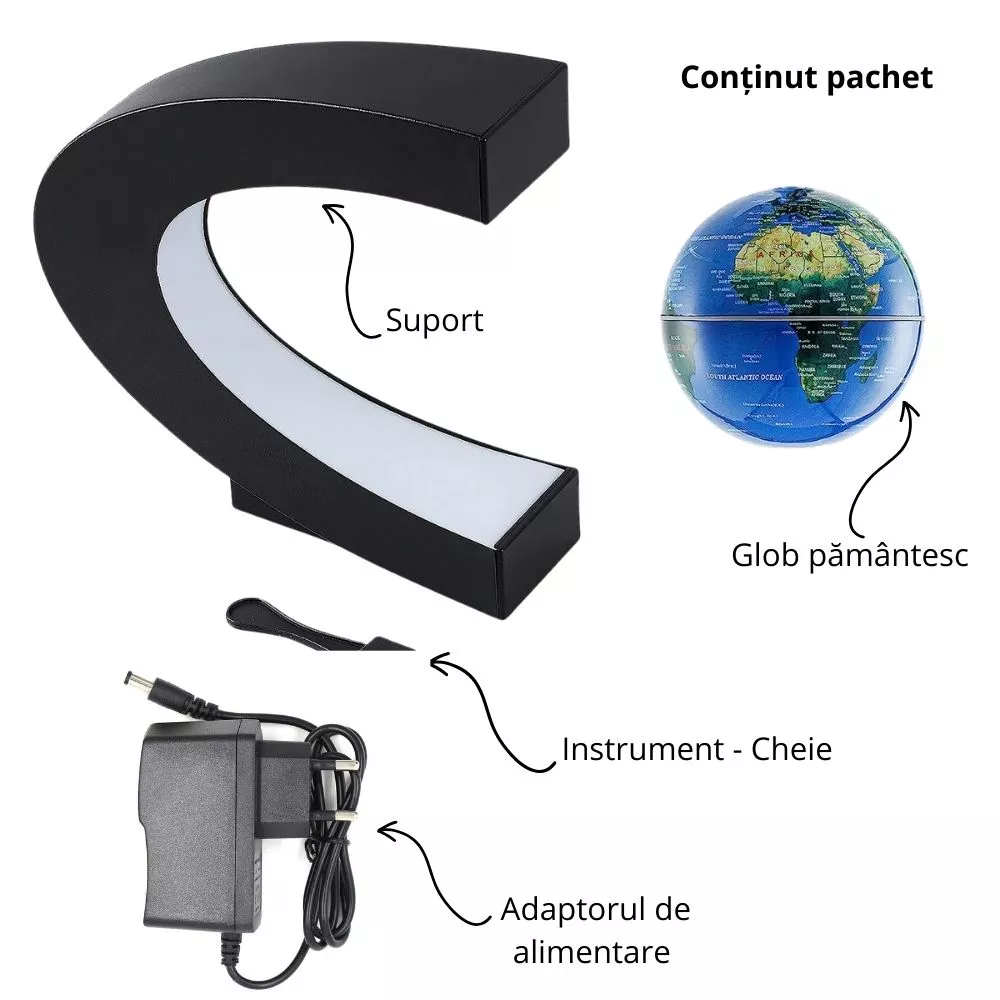 Glob pamantesc magnetic plutitor cu iluminare LED. C-Shape [12]
