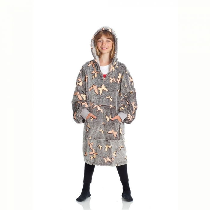Hanorac patura cu gluga pentru copii, Iluminat, Fluturasi, 240g/mp [3]