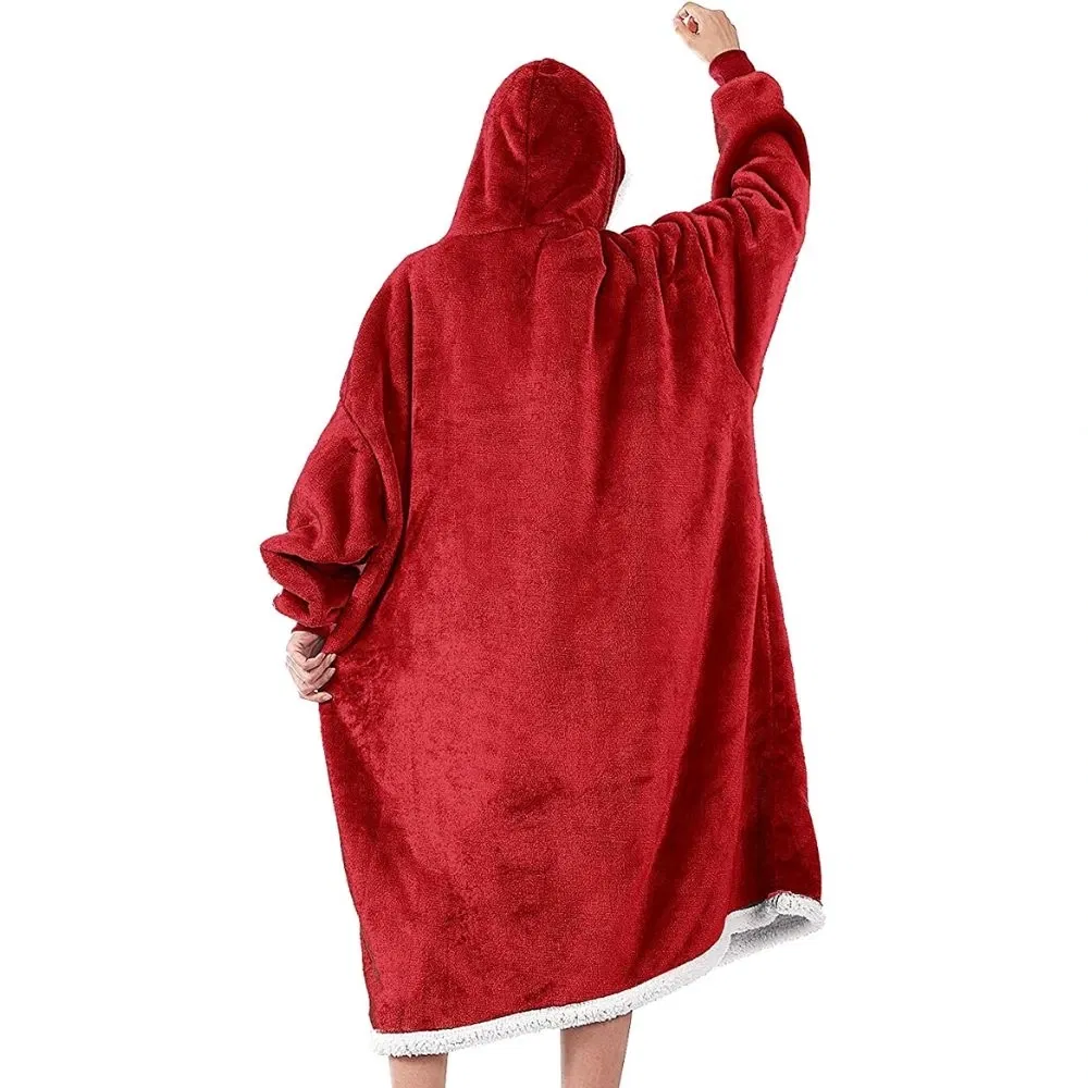 Hanorac Patura cu maneci, buzunare si gluga, Super Pufoasa, Captusita, 390g/mp, Rosie [9]