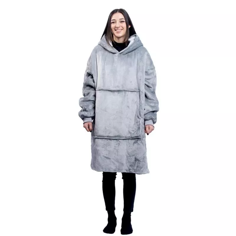 Hanorac patura cu maneci gluga si buzunar cangur Flanel & Polar 480g/mp 135 cm Gri [18]