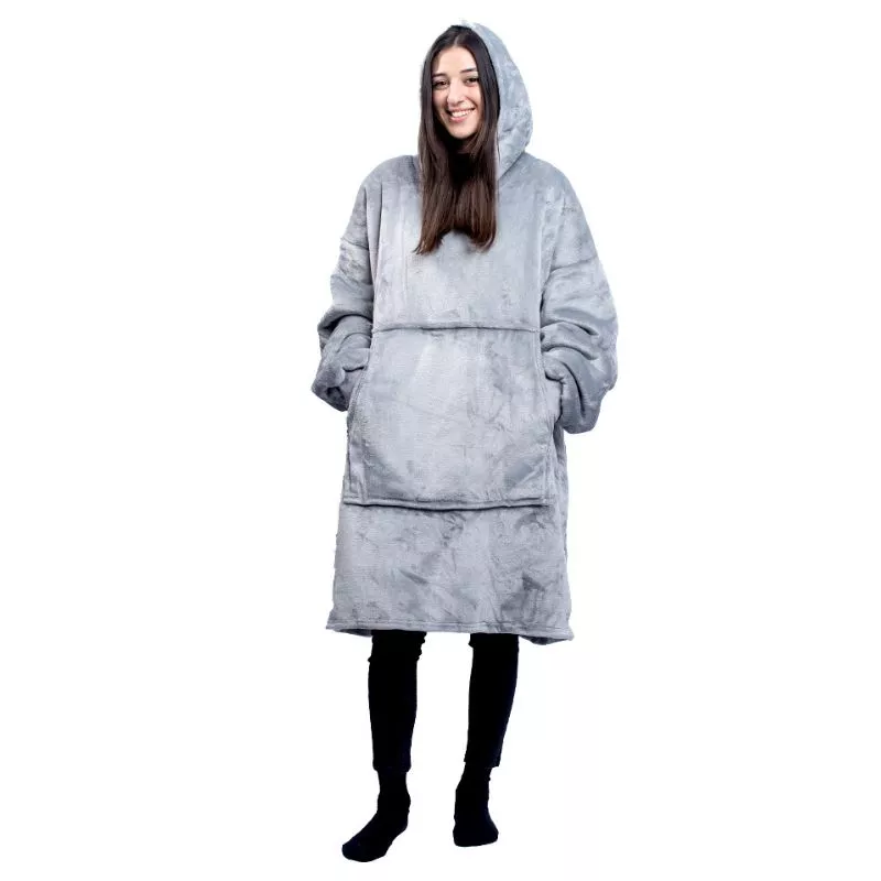 Hanorac patura cu maneci gluga si buzunar cangur Flanel & Polar 480g/mp 135 cm Gri [17]