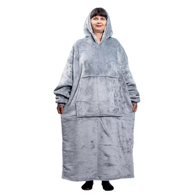 Hanorac patura cu maneci gluga si buzunar cangur Flanel & Polar 480g/mp 165 cm Gri [26]