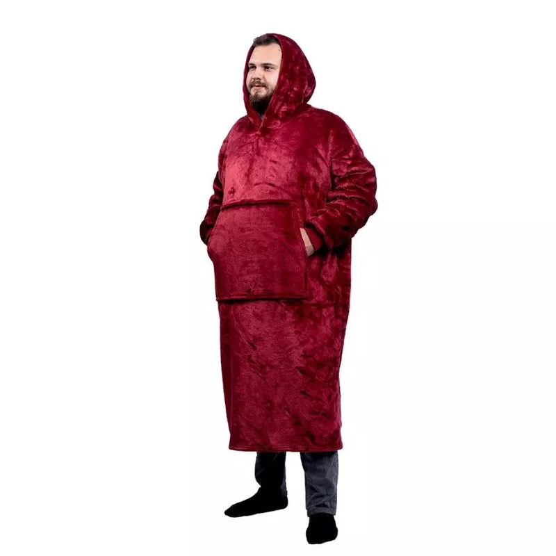 Hanorac patura cu maneci gluga si buzunar cangur Flanel & Polar 480g/mp 165 cm Rosu [19]