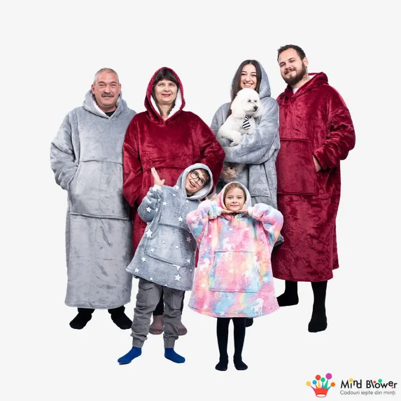 Hanorac patura cu maneci gluga si buzunar cangur Flanel & Polar 480g/mp 165 cm Rosu [15]