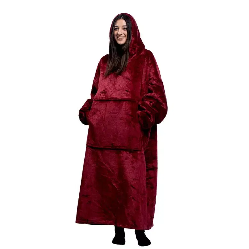 Hanorac patura cu maneci gluga si buzunar cangur Flanel & Polar 480g/mp 165 cm Rosu [16]