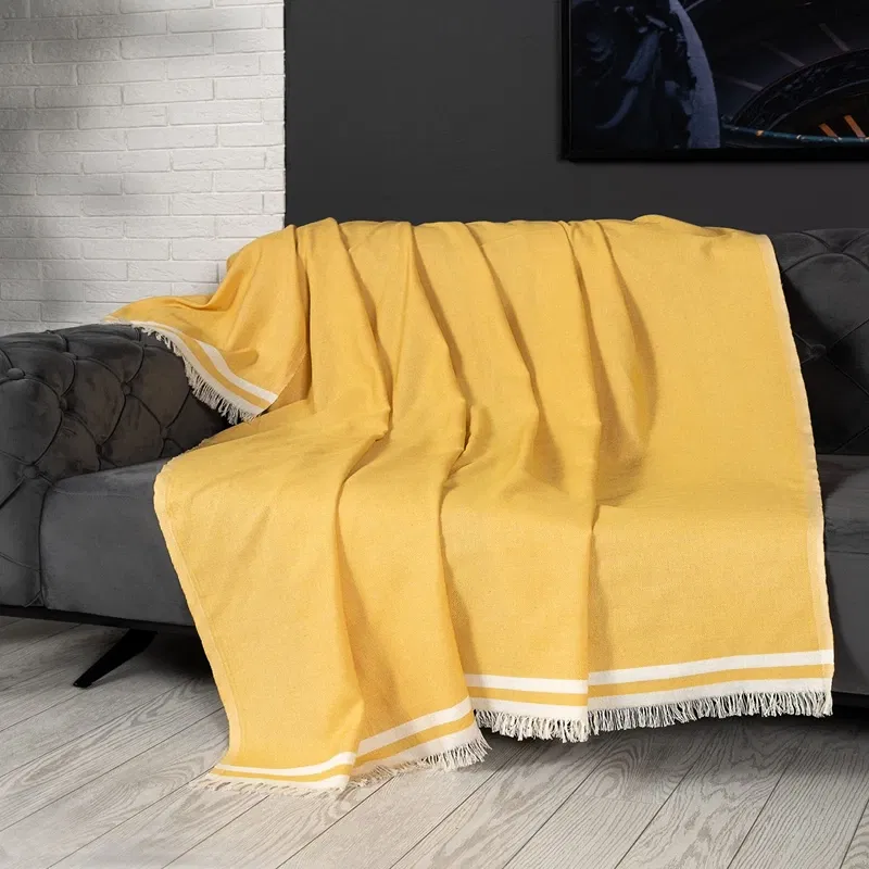 Husa canapea, bumbac, mustar, 170x300 cm, stil elegant [1]