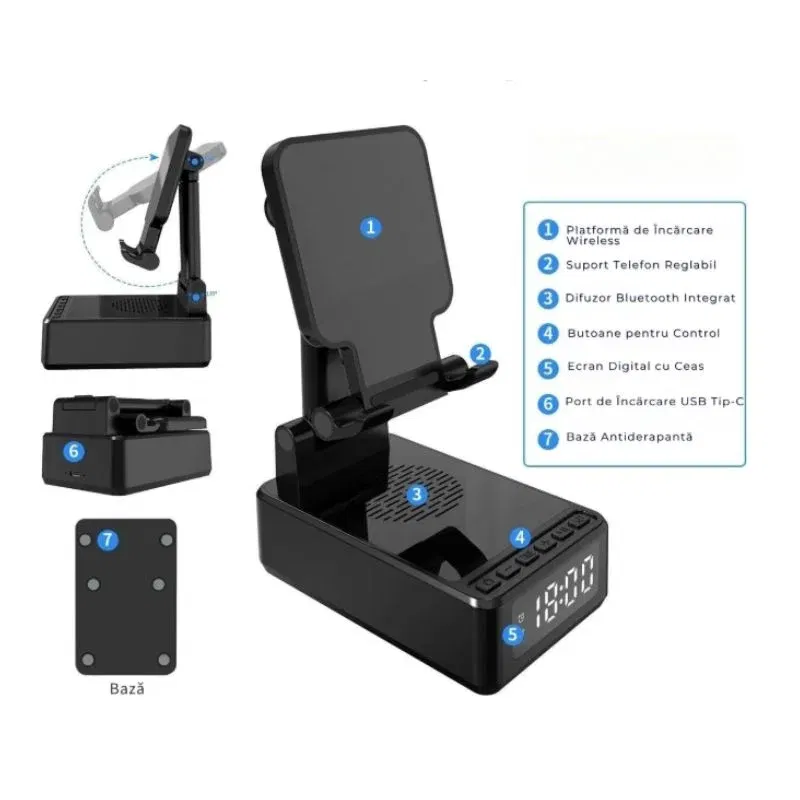 Incarcator wireless 15W cu ceas si difuzor [10]