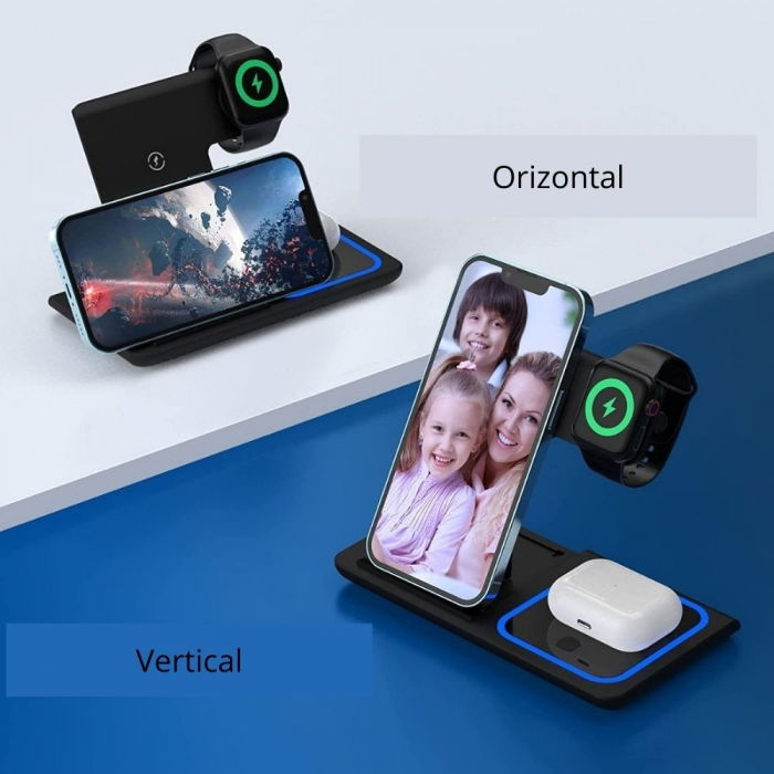 Incarcator wireless 3 in 1 telefon, ceas si casti, Pliabilo [6]