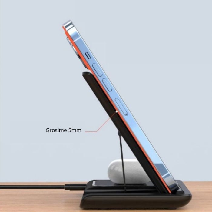 Incarcator wireless 3 in 1 telefon, ceas si casti, Pliabilo [4]