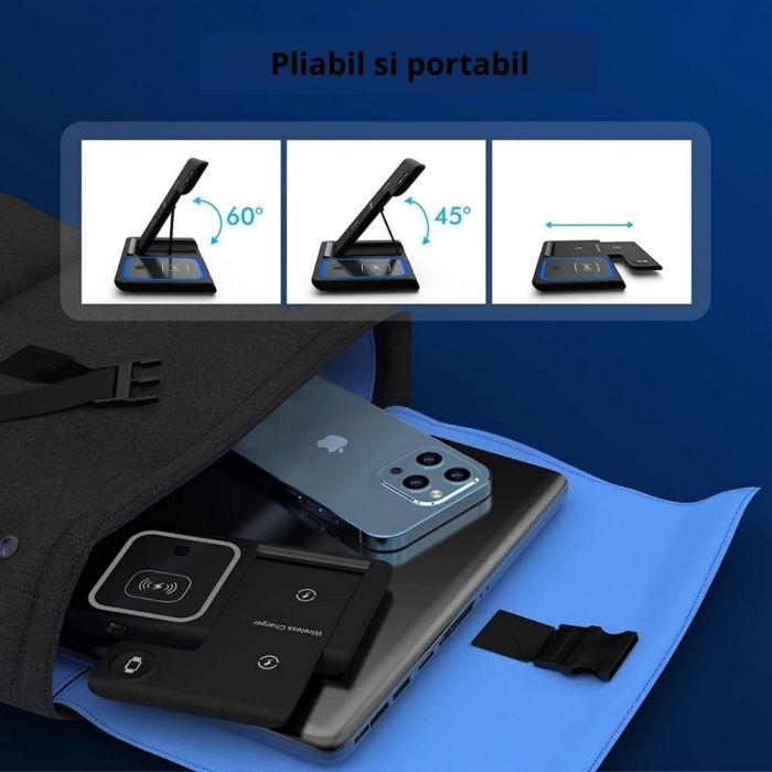 Incarcator wireless 3 in 1 telefon, ceas si casti, Pliabilo [3]