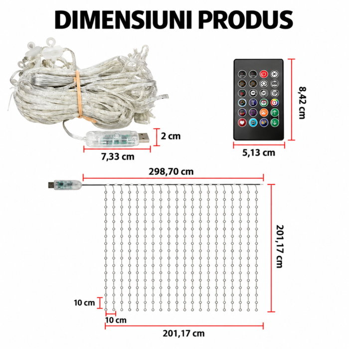 Instalatie luminoasa cu 400 LED-uri RGB, 2 x 2 m, Smart, Control din Aplicatie si Telecomanda [13]