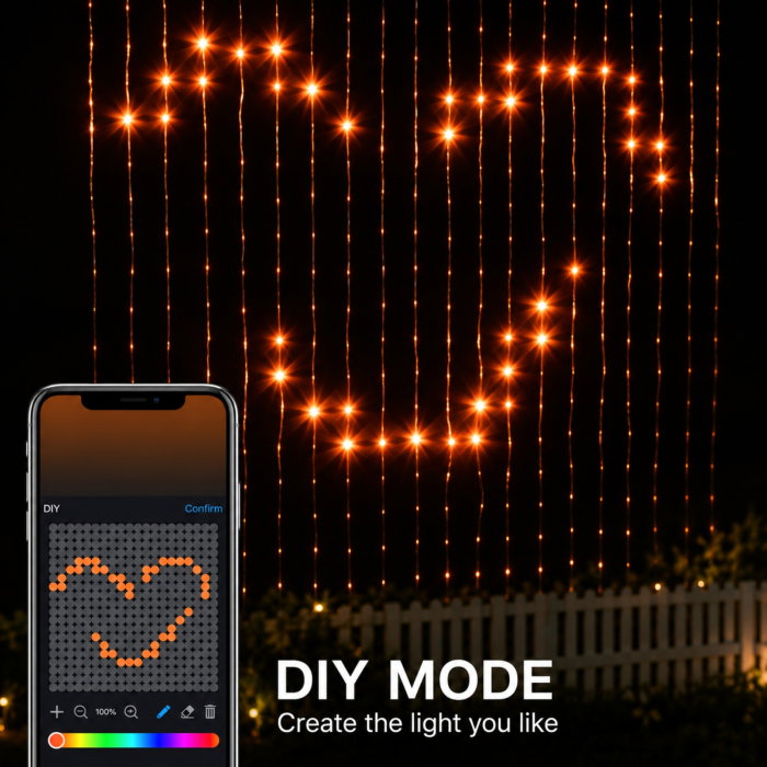 Instalatie luminoasa cu 400 LED-uri RGB, 2 x 2 m, Smart, Control din Aplicatie si Telecomanda [5]