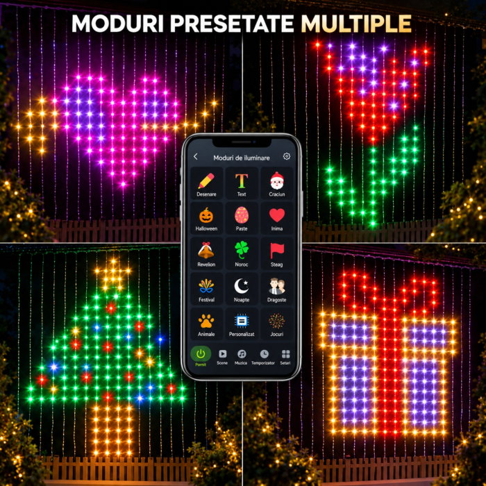 Instalatie luminoasa cu 400 LED-uri RGB, 2 x 2 m, Smart, Control din Aplicatie si Telecomanda [6]
