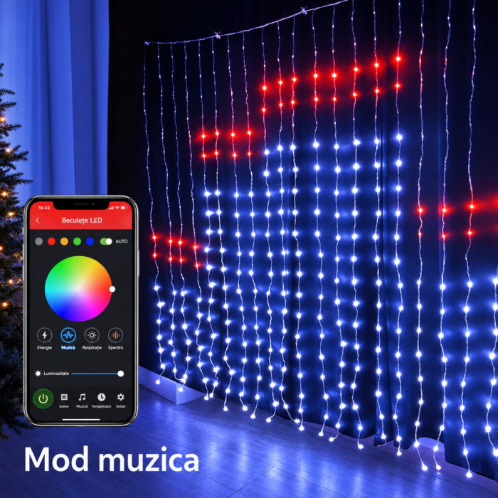 Instalatie luminoasa cu 400 LED-uri RGB, 2 x 2 m, Smart, Control din Aplicatie si Telecomanda [4]