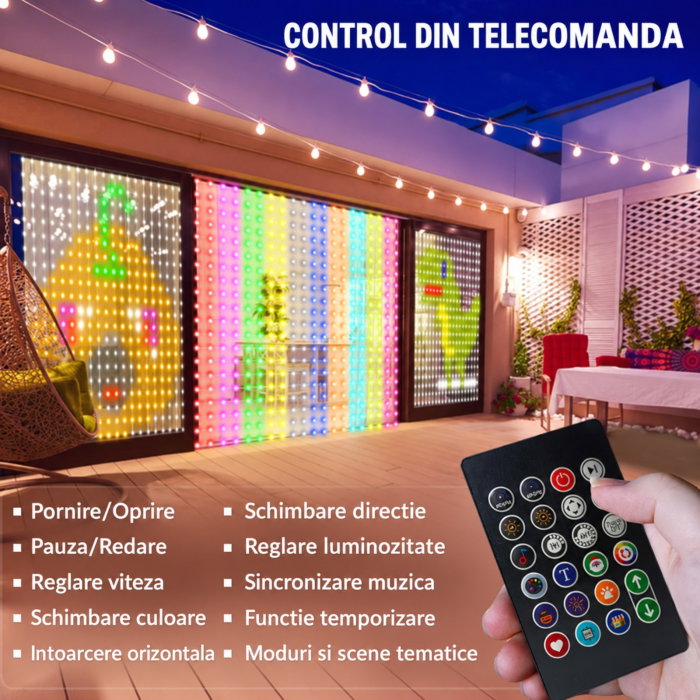 Instalatie luminoasa cu 400 LED-uri RGB, 2 x 2 m, Smart, Control din Aplicatie si Telecomanda [9]