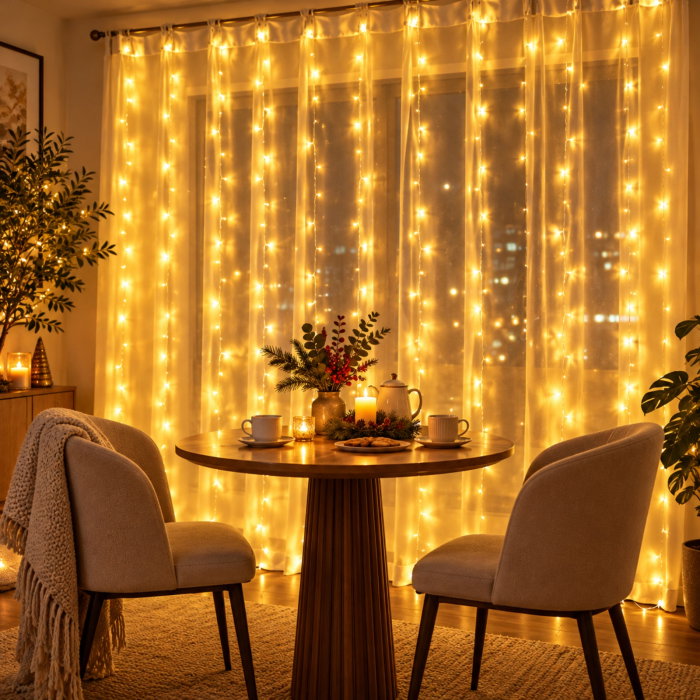 Instalatie luminoasa tip perdea 3 x 3 m, 300 LED-uri, Alimentare USB, Telecomanda [4]